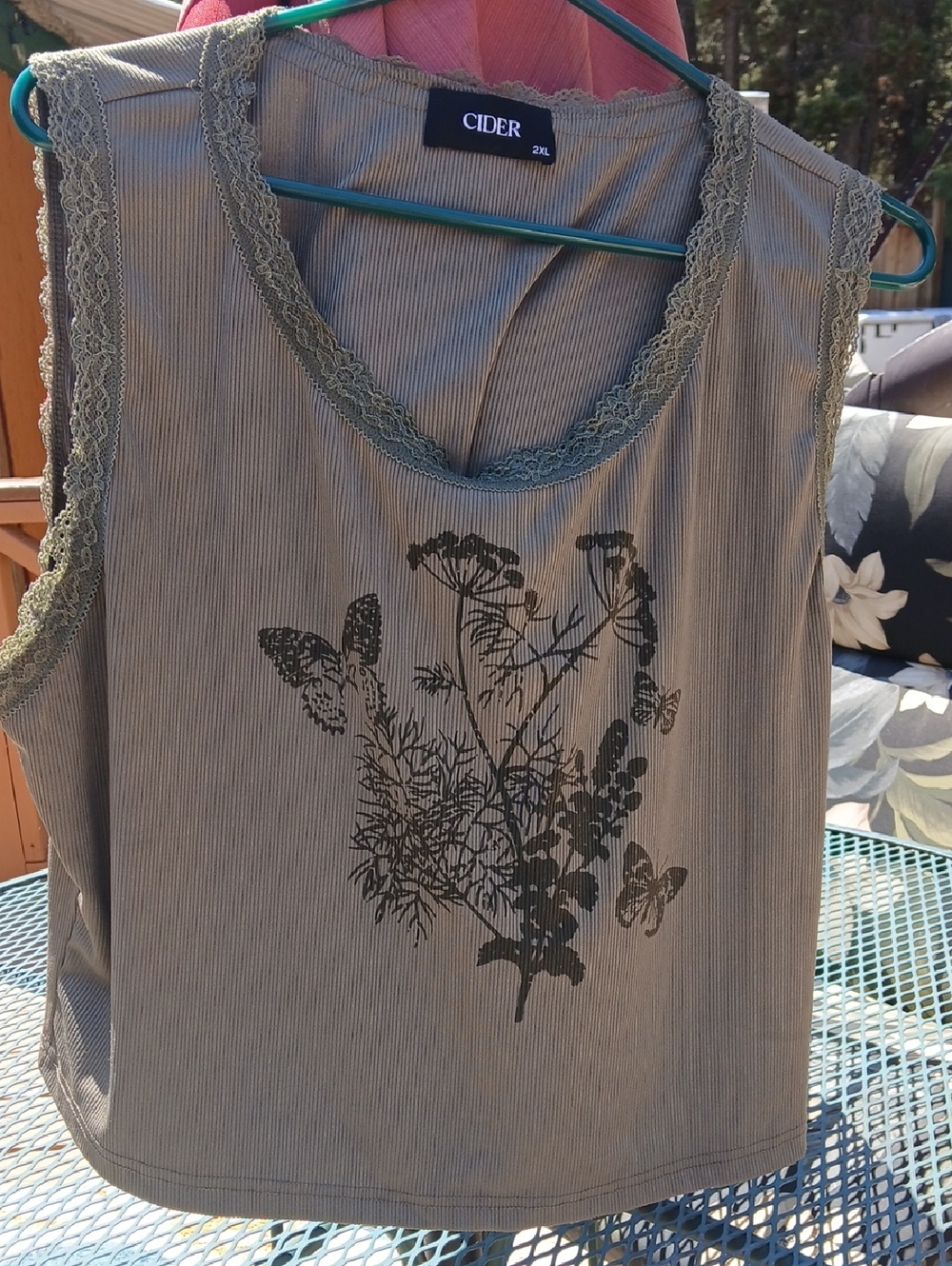 Cider Olive Lace-Trim Botanical Tank